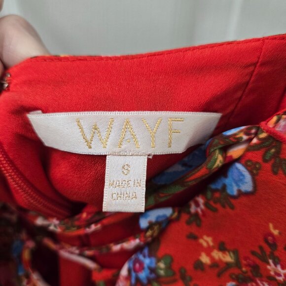 Wayf Maxi Dress Women Small Red Ditzy floral Lace up Slit Back Zip Party Wedding - Picture 4 of 16